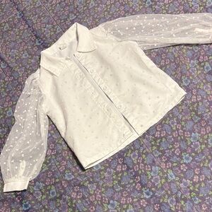 SHEIN Kids White Button-Down Shirt with Sheer Sleeves